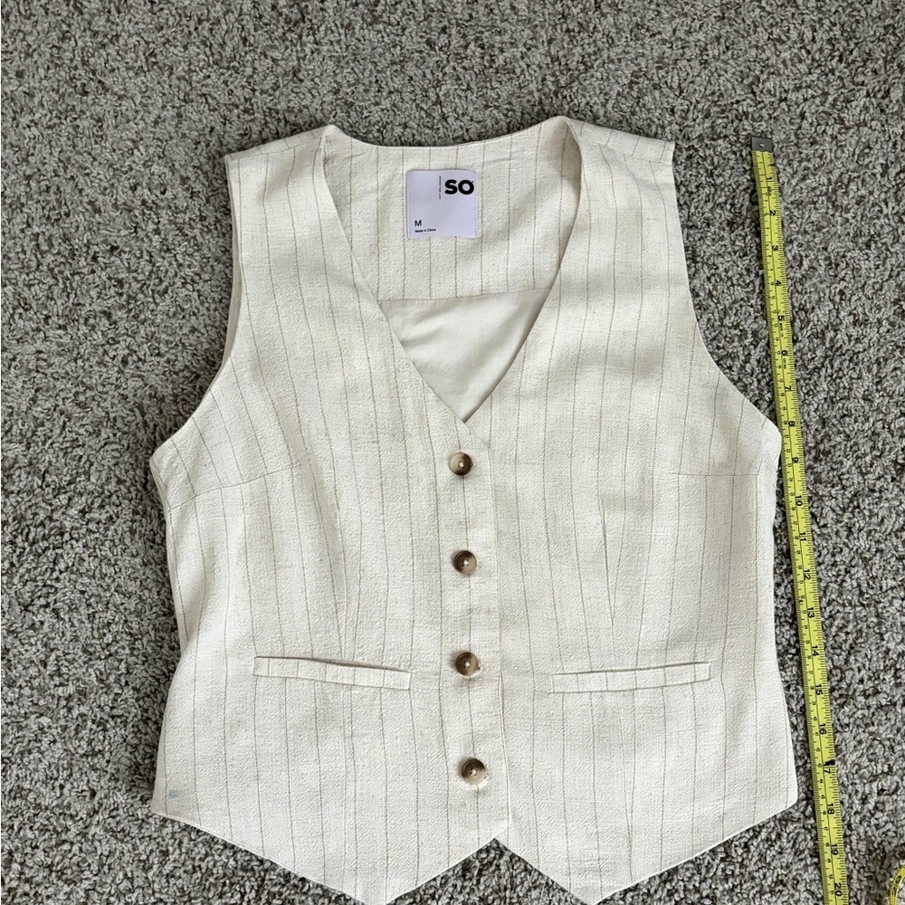 SO Cream Pinstripe Button-Front Vest